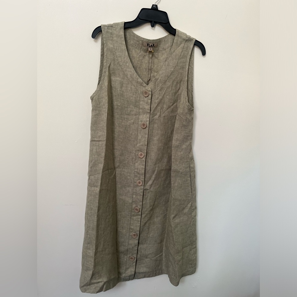 New Flax Linen Sleeveless Button Down Dress Size Small with pockets